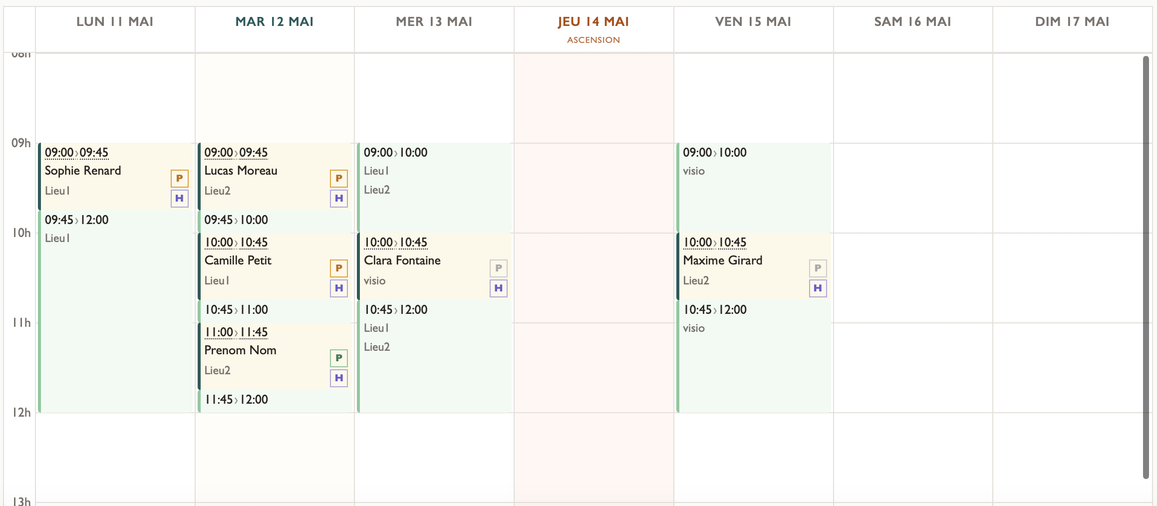 Agenda praticien PlumeRV